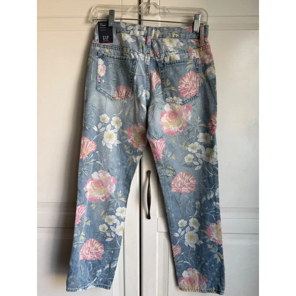 Gap Kids Girls Floral‎ Girlfriend Jeans Light Wash Blue Pink Size 14 Regular NWT